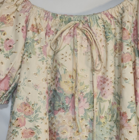 NWT Gee Gee Floral Eyelet Puff Sleeve Dress Cottagecore Balletcore Fall Small - Picture 6 of 11